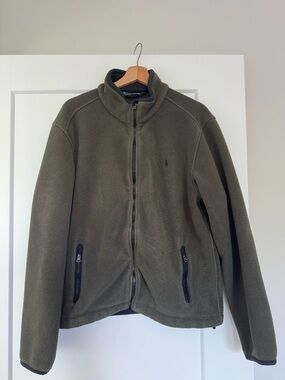 Polo Ralph Lauren Fleece Jacket Mens Large Olive Green Full Zip Logo Jacket